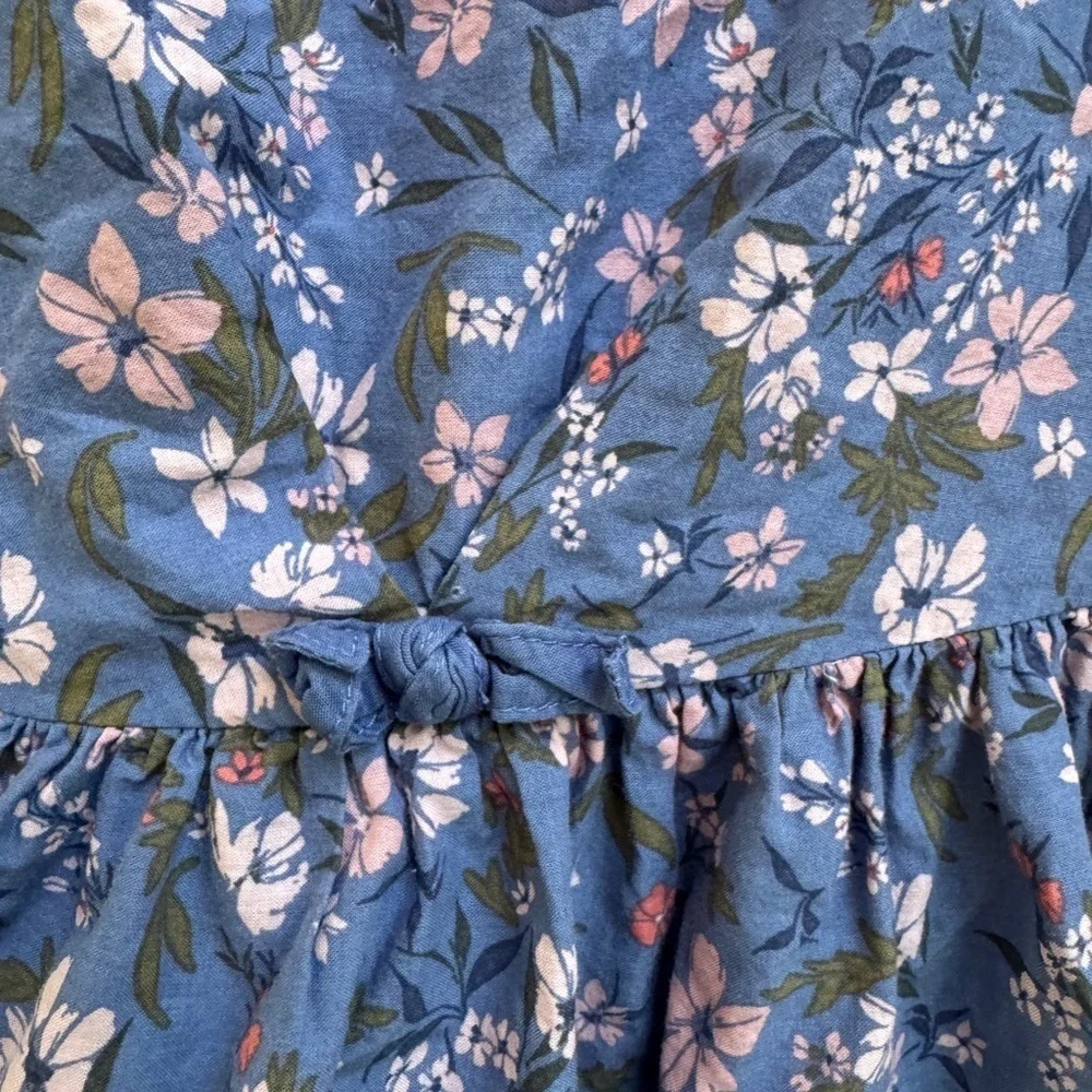 OshKosh B'gosh 4T Girls Blue Floral Kids Short Sleeve Flowy Tie Knot Dress
